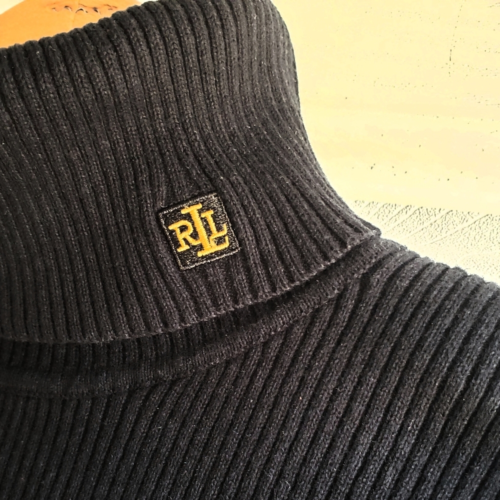 LAUREN RALPH LAUREN Women’s Black Gold Stripe Ribbed Turtleneck Sweater XL - Picture 4 of 6